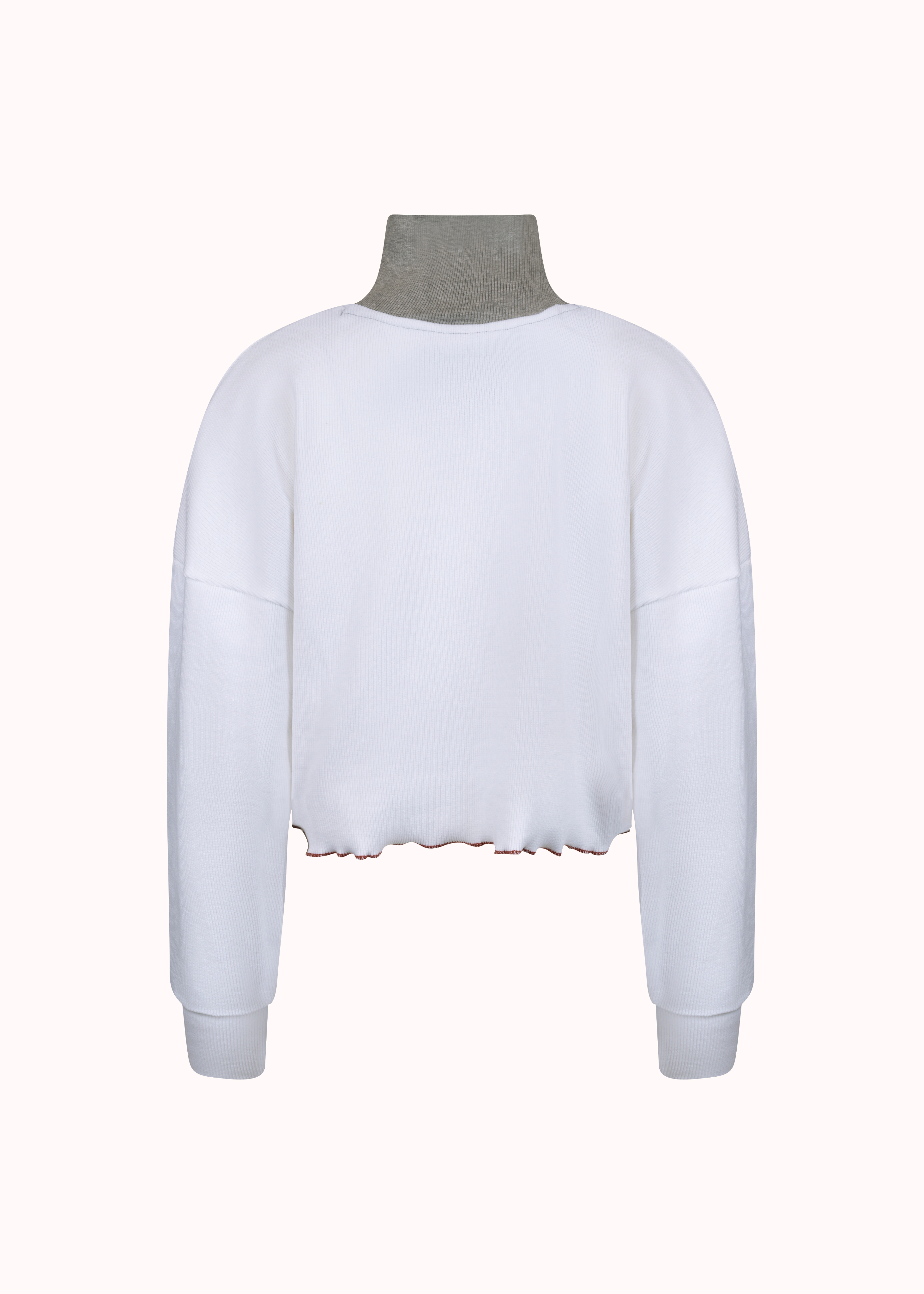 Geripptes, übergroßes, besticktes Crop-Top im Colourblock-Stil