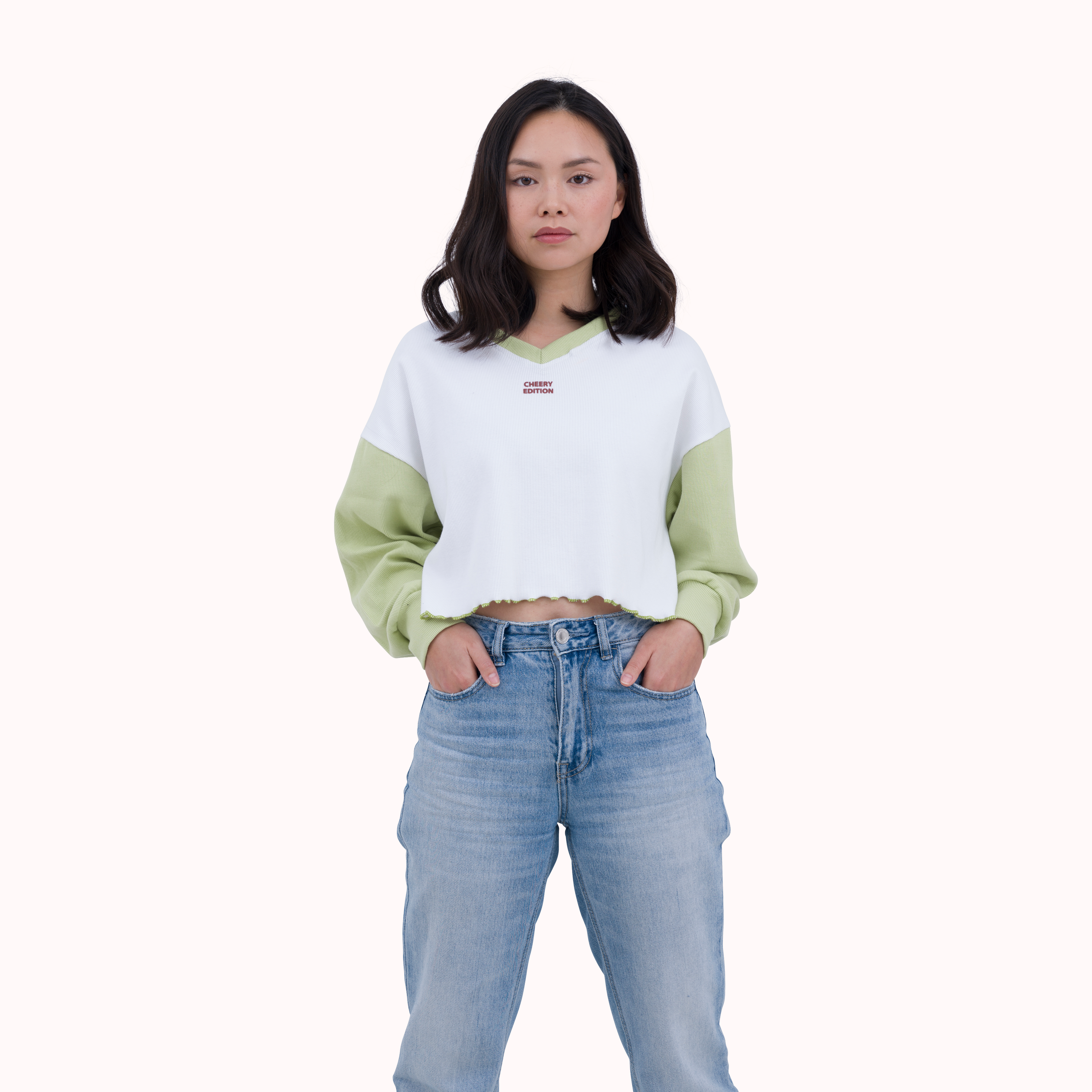 Ribbed oversized embroidered crop top