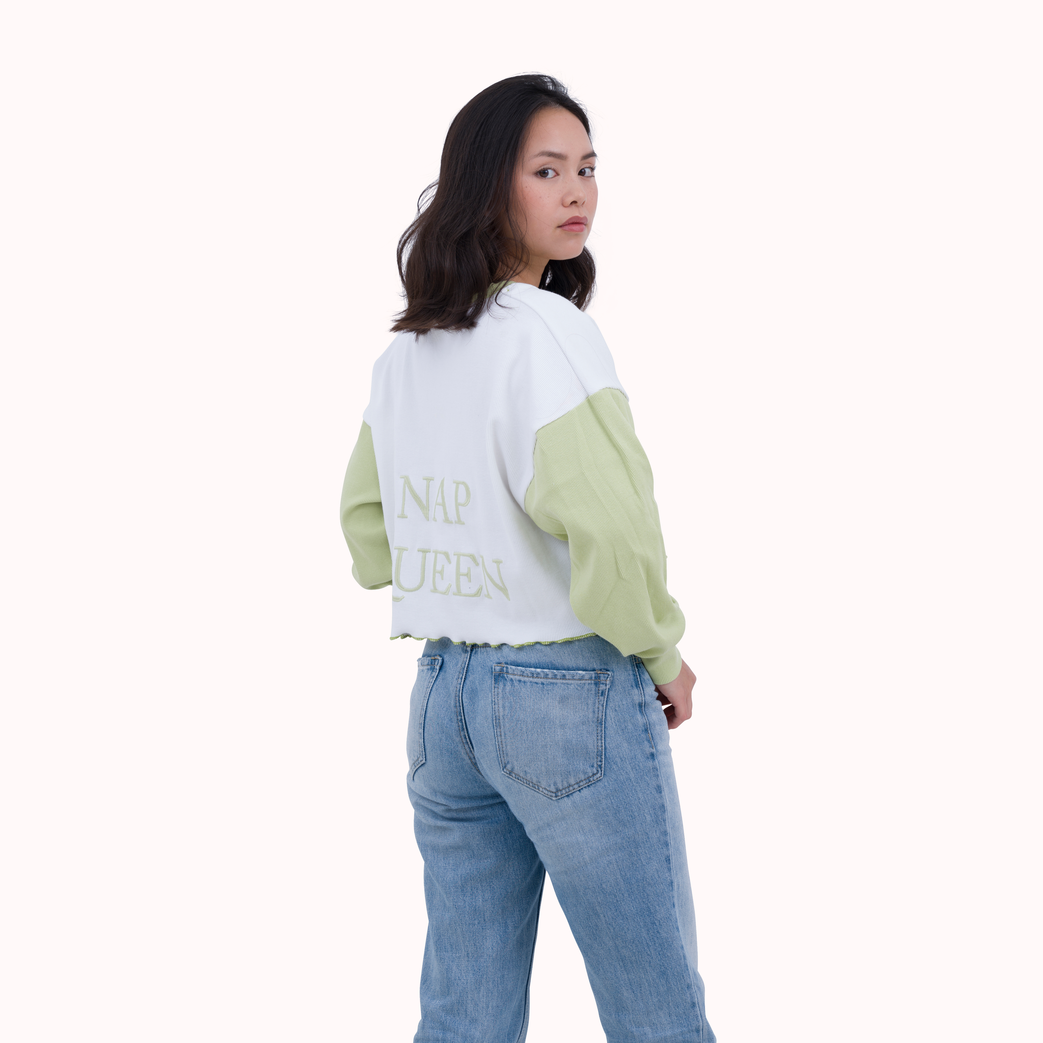 Ribbed oversized embroidered crop top