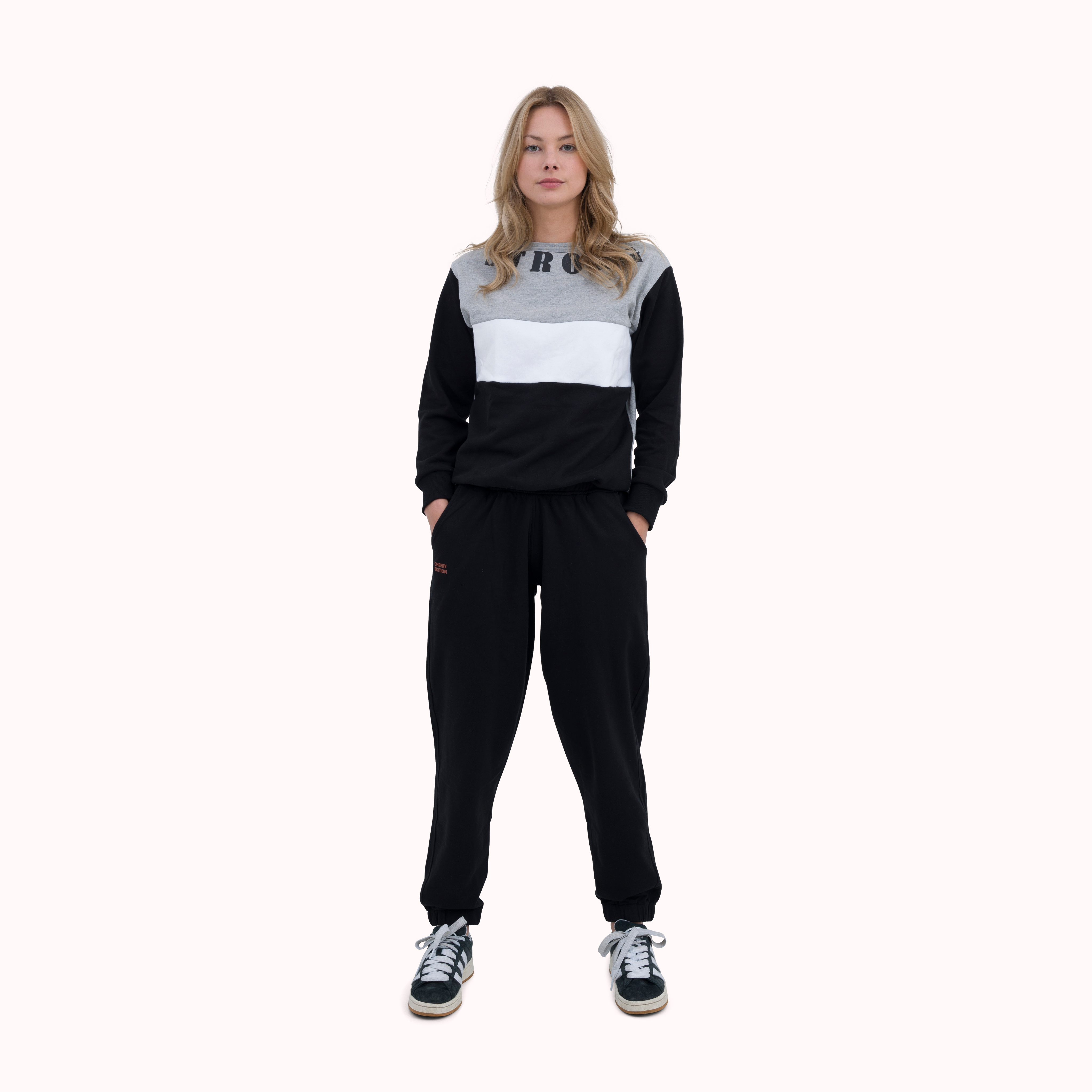 Colourblocked loop knit cotton printed sweatshirt