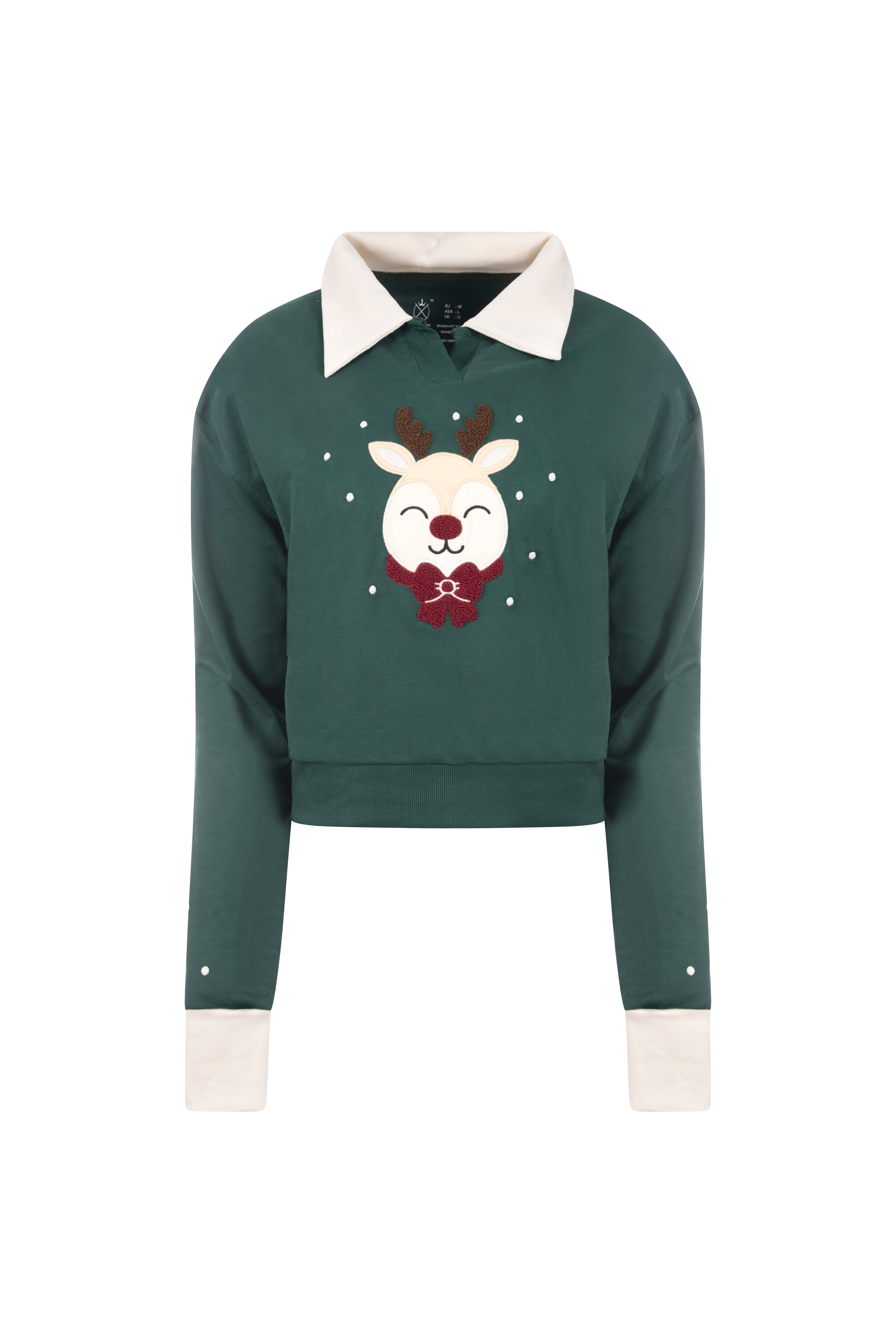 CROPPED POLO COLLARED CHRISTMAS SWEATSHIRT