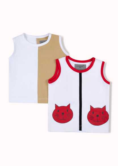 2 pack colourblocked and printed vest