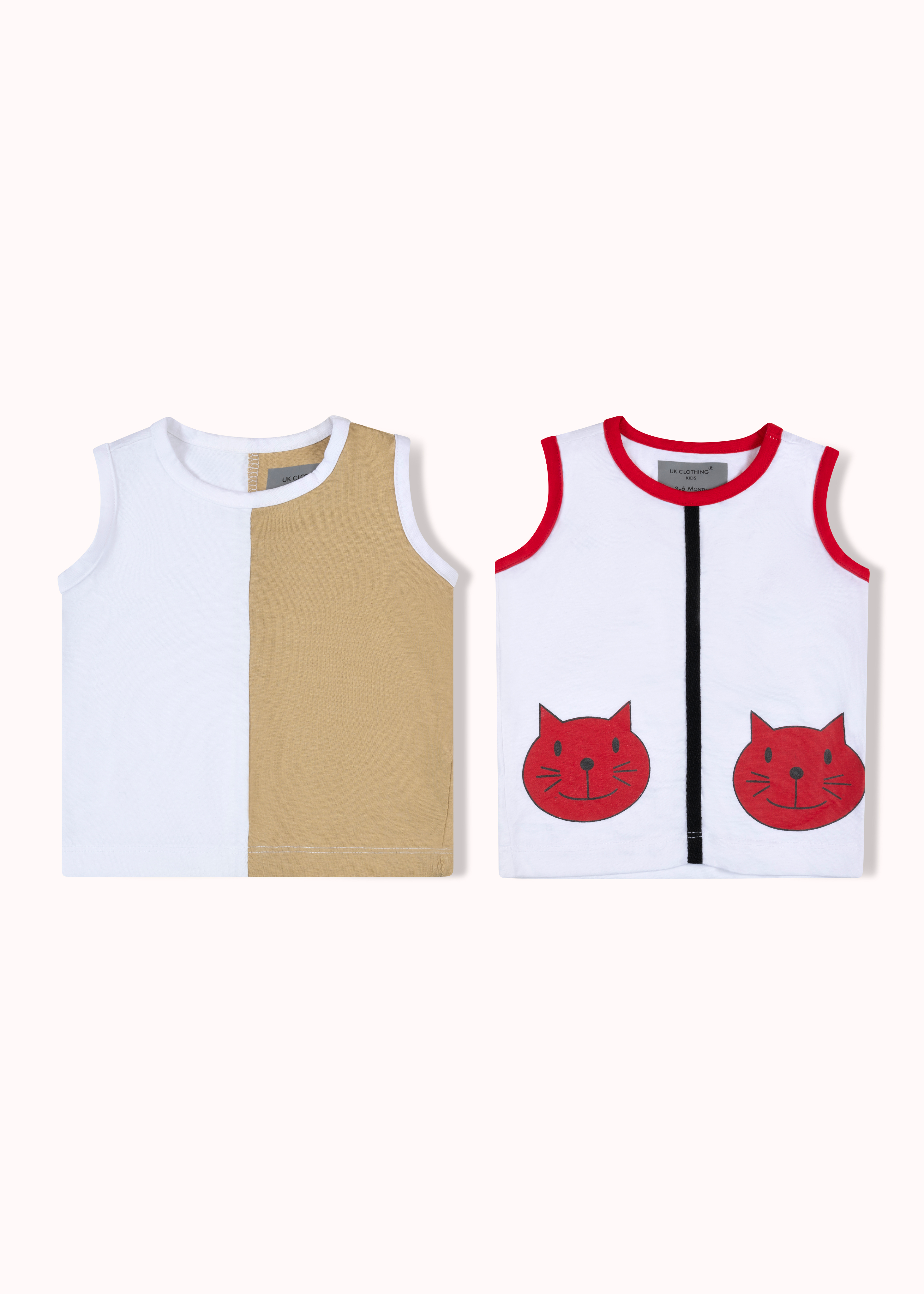 2 pack colourblocked and printed vest
