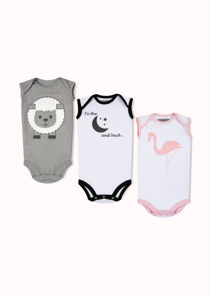 3er-Pack ärmellose Bodys mit Print
