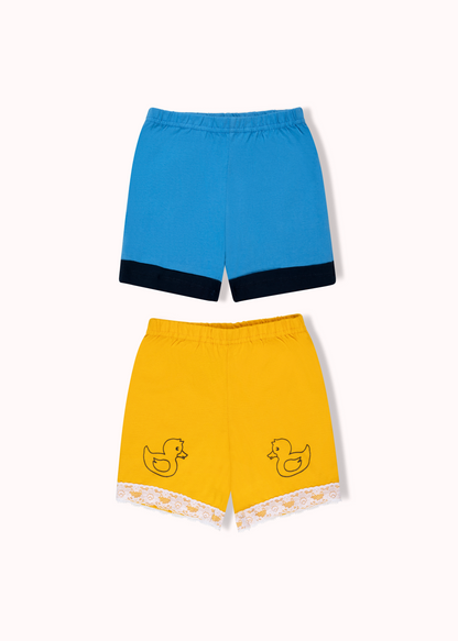 2 Pack printed and solid girls shorts