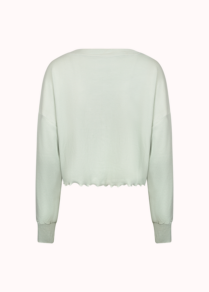 Grünes, geripptes, übergroßes, besticktes Crop-Top