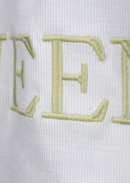 Ribbed oversized embroidered crop top