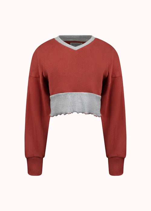 Colourblocked ribbed oversized crop top