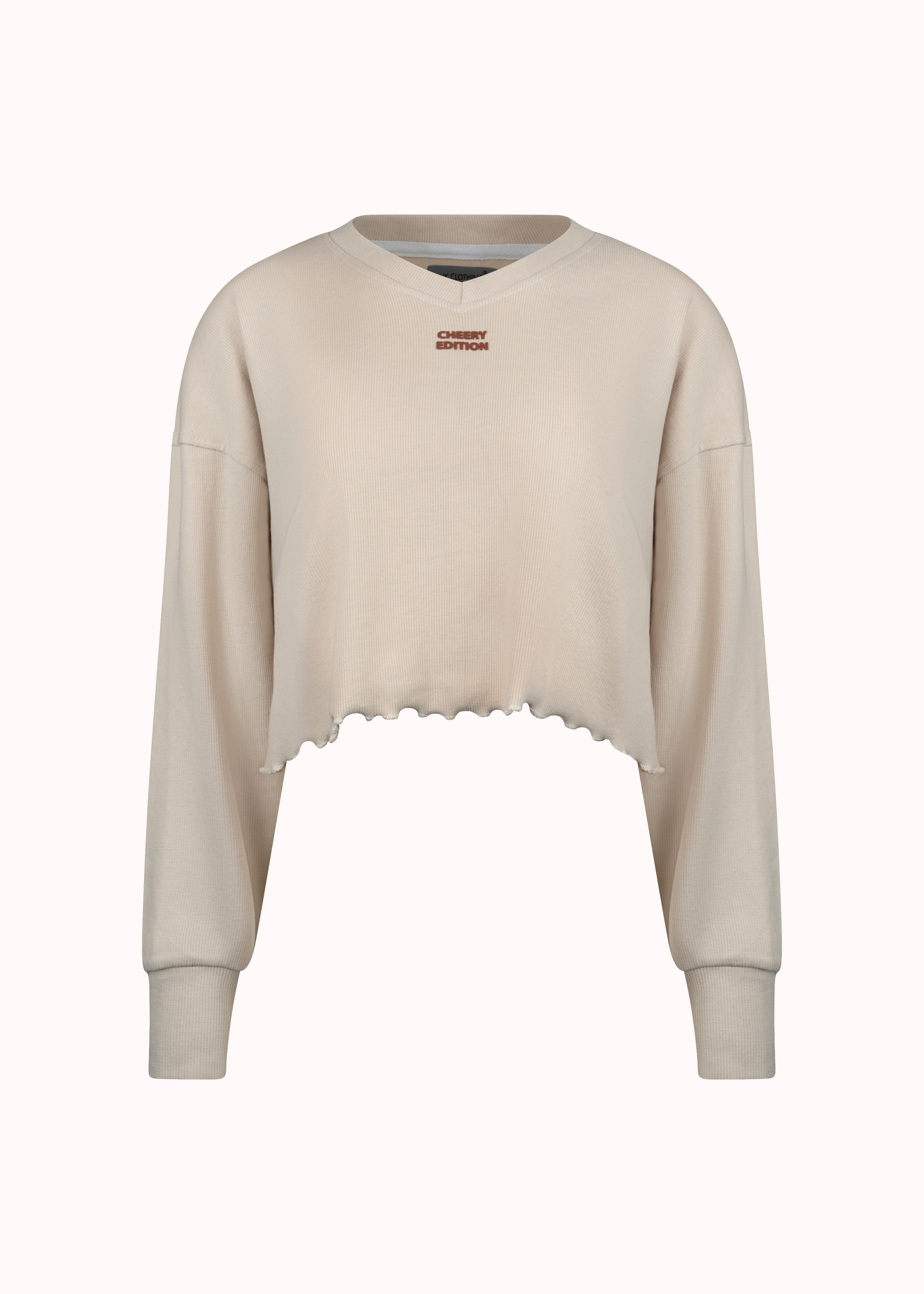 Beige ribbed oversized solid crop-top