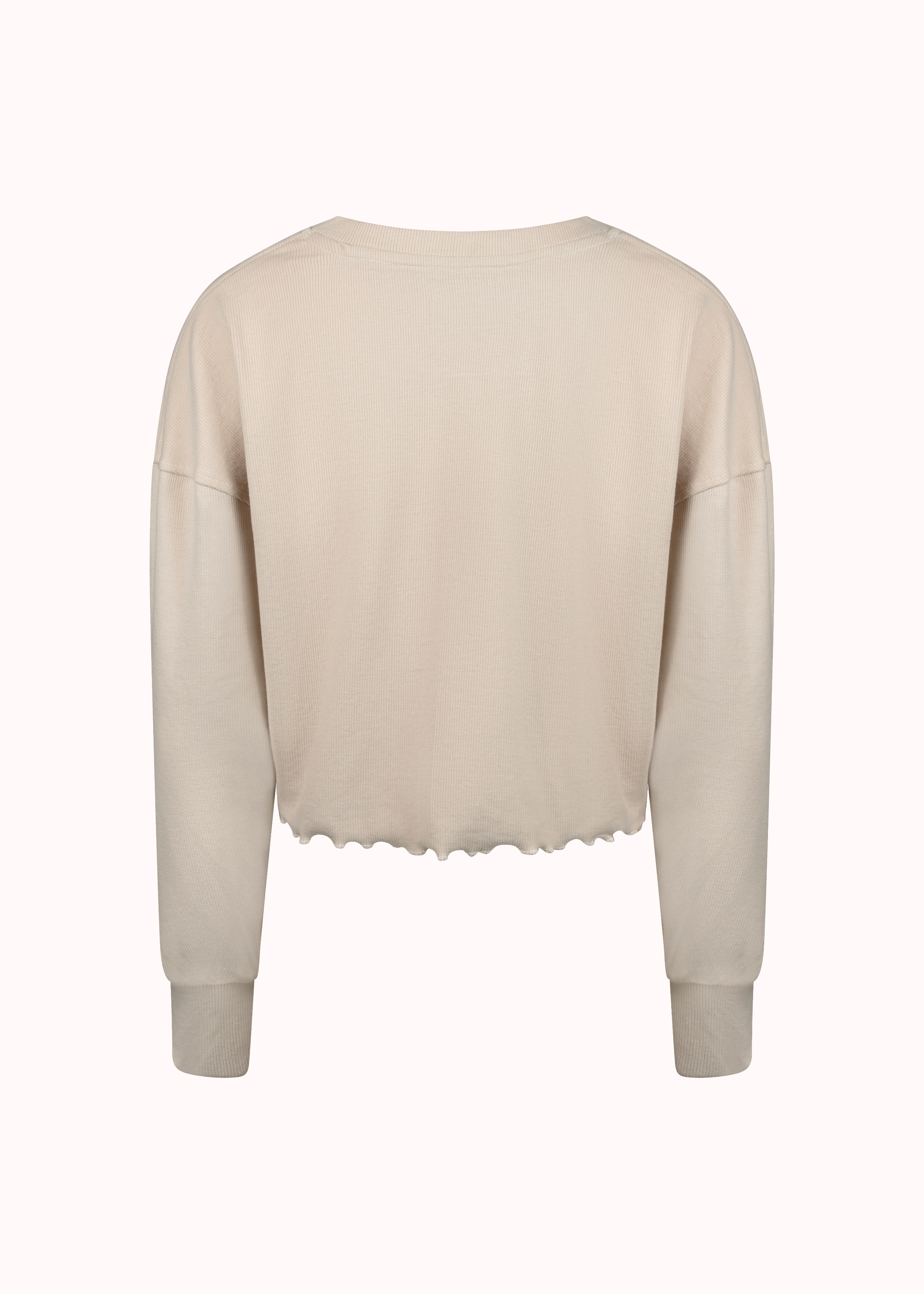 Beige ribbed oversized solid crop-top