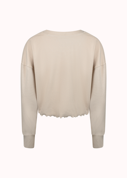 Beige ribbed oversized solid crop-top