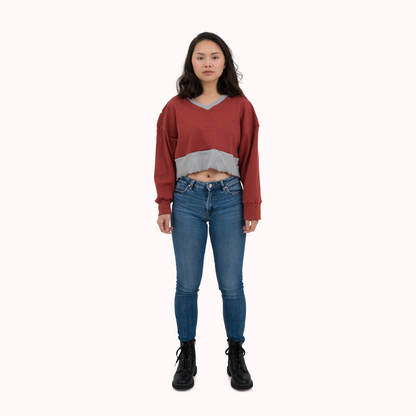 Colourblocked ribbed oversized crop top