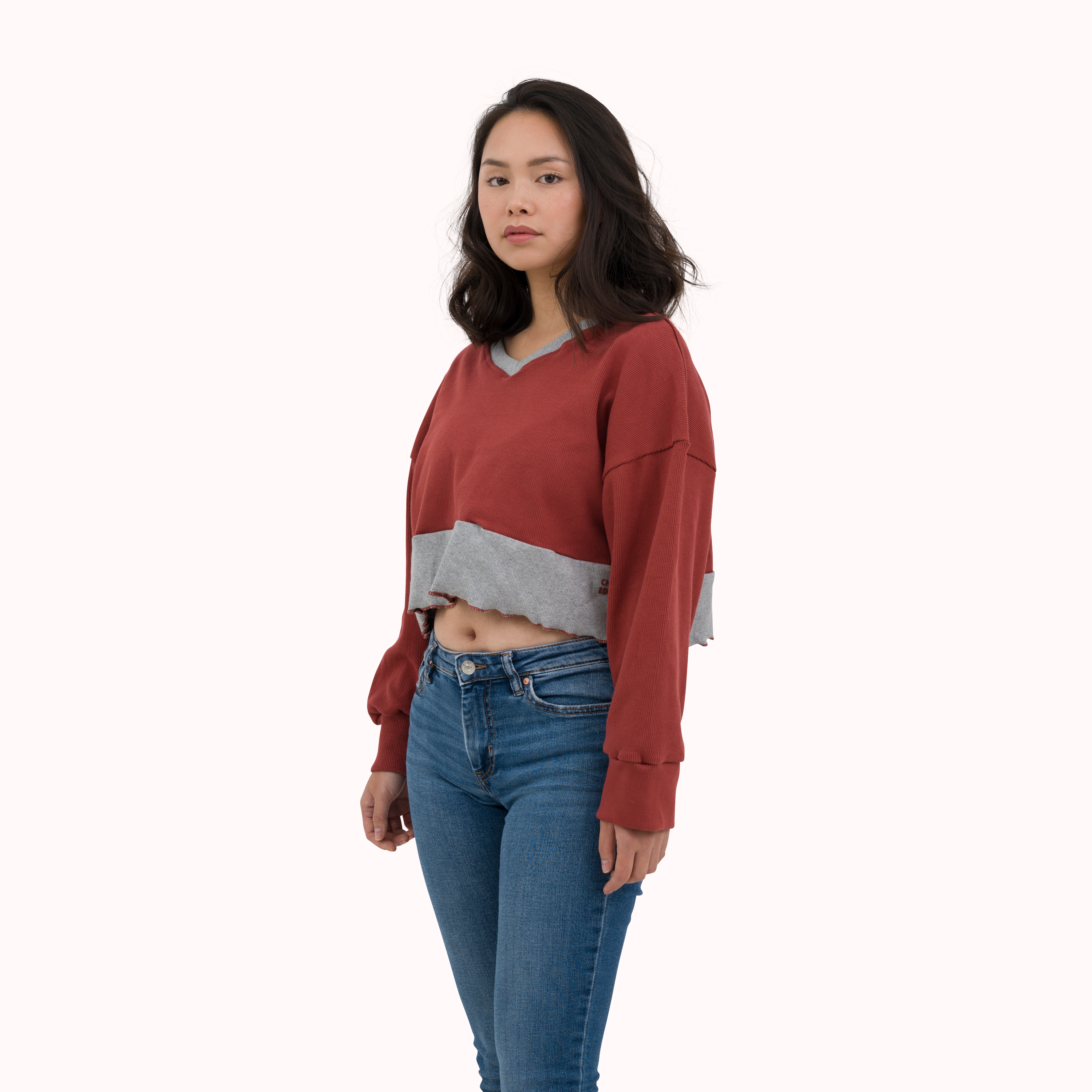 Colourblocked ribbed oversized crop top
