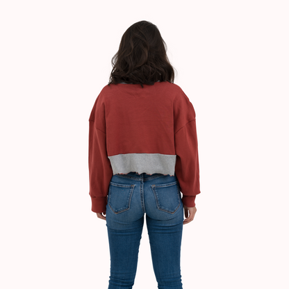 Colourblocked ribbed oversized crop top