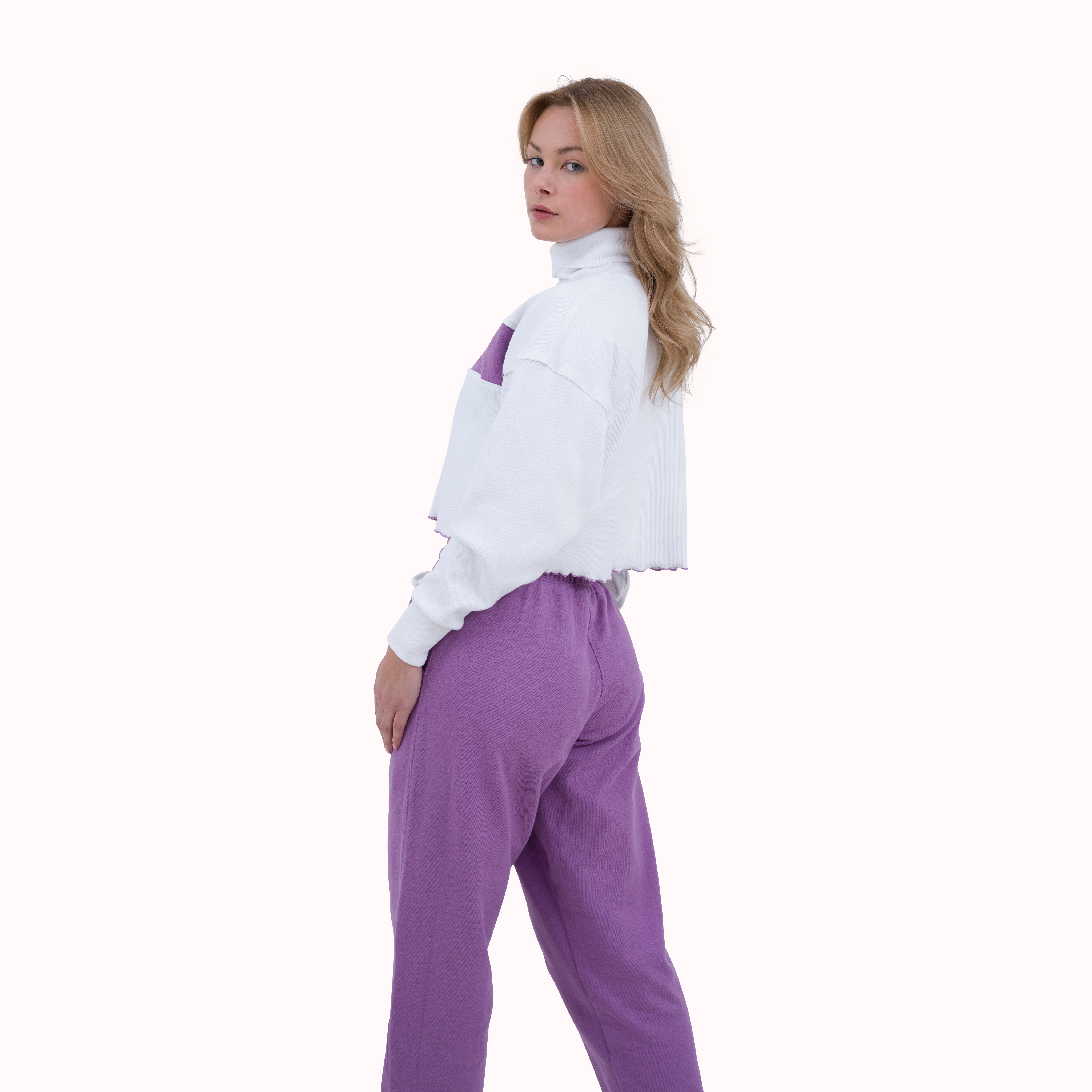 Colourblocked ribbed oversized cut sew crop top