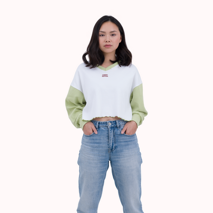 Ribbed oversized embroidered crop top