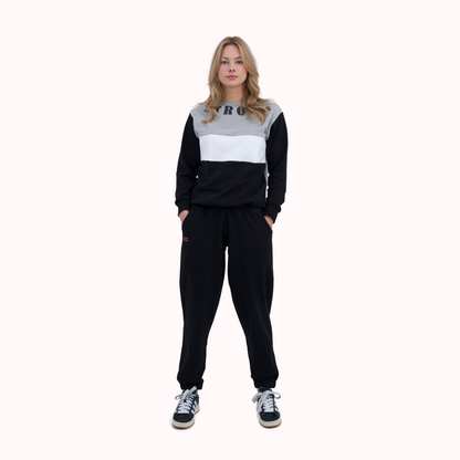 Colourblocked loop knit cotton printed sweatshirt