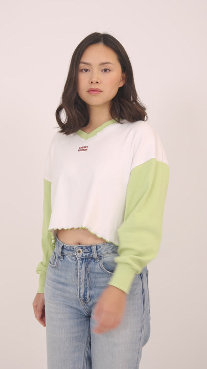 Ribbed oversized embroidered crop top
