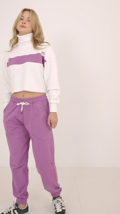 Colourblocked ribbed oversized cut sew crop top
