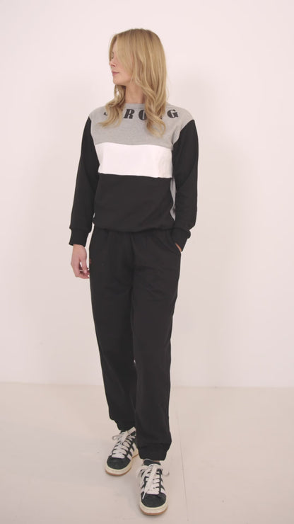 Colourblocked loop knit cotton printed sweatshirt